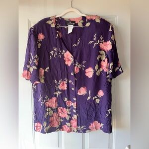 Vintage 90s Carole Little II purple floral top size 22